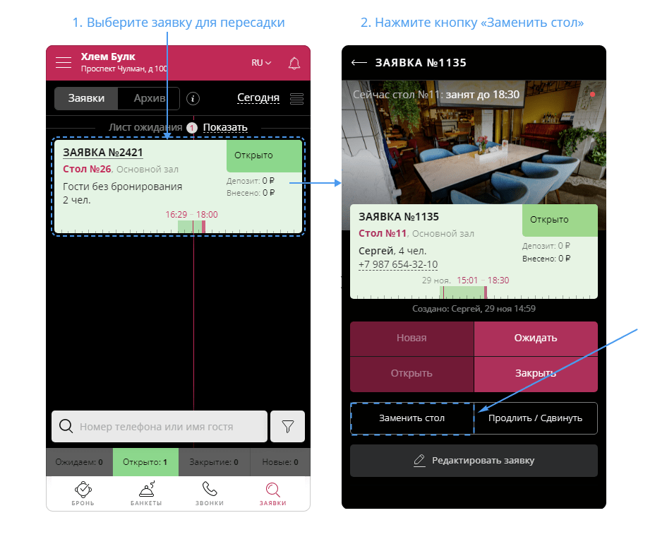 Пересадка гостей Restoplace
