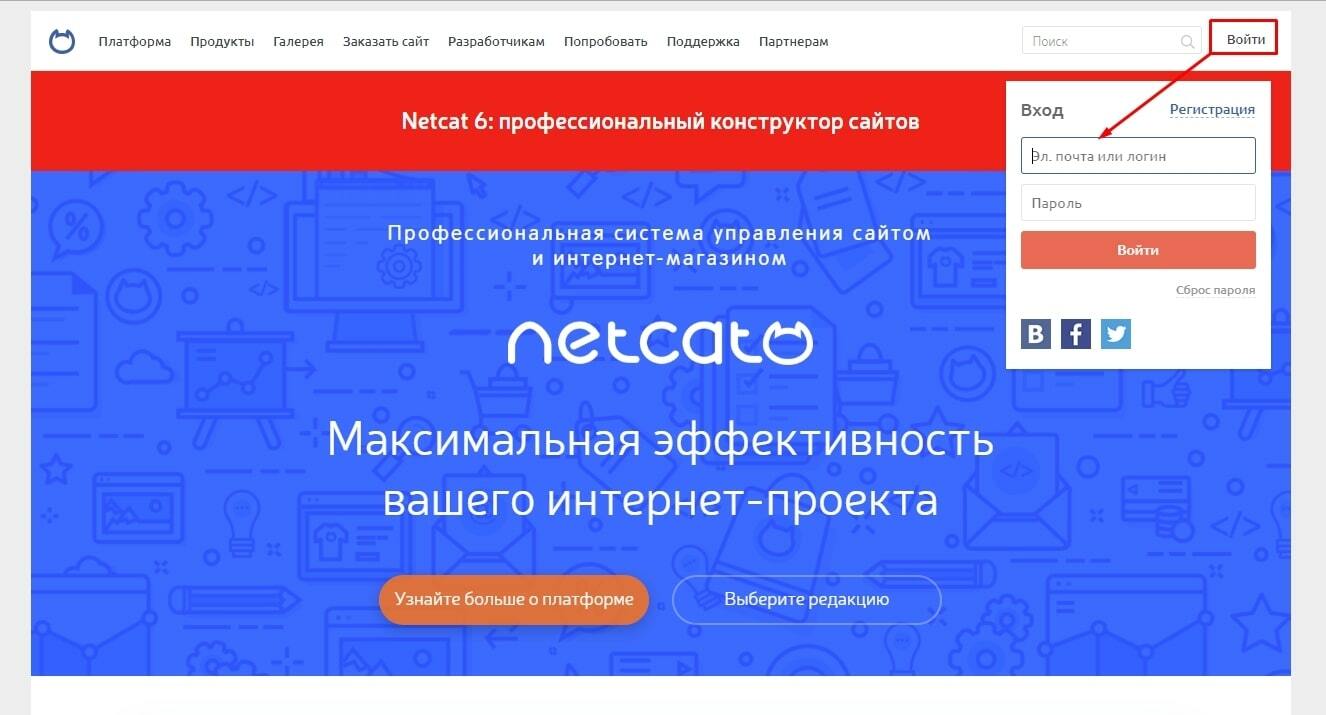 Вход в CMS Netcat