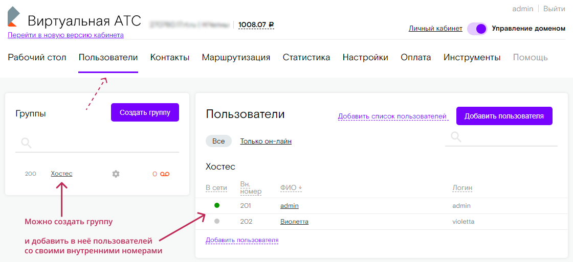 Внутренние номера сотрудников в Rostelecom