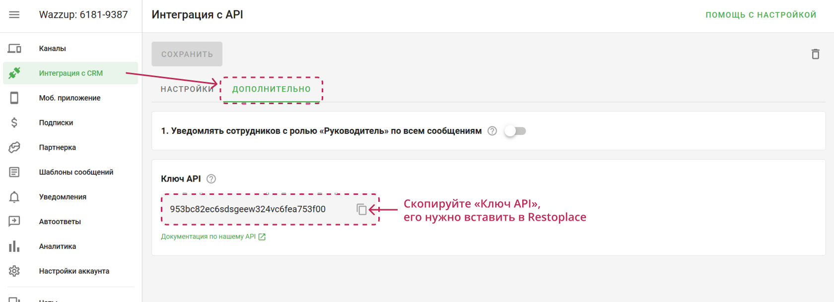 API ключ в wazzup